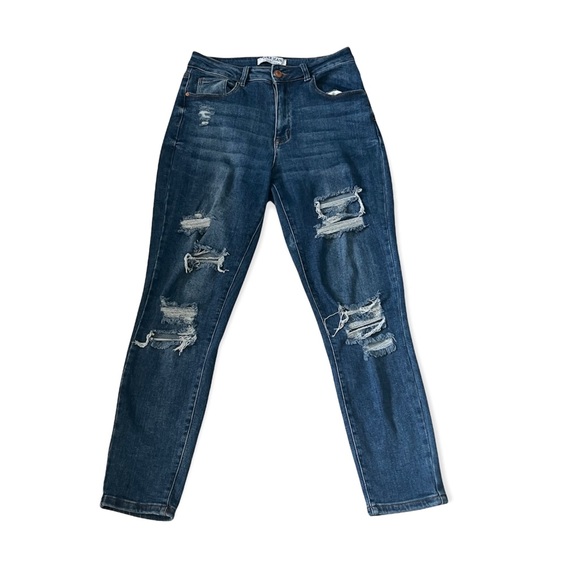 WAX Destroyed Skinny Jeans - Dark Wash - Picture 1 of 2